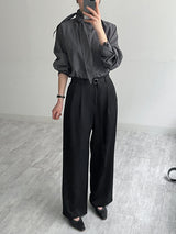 Marron Belted Two-Tuck Wide Slacks