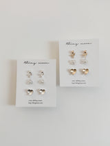 [3 set] flower heart earring set / simple, lovely, pointy, daily, spring, summer flower