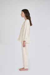 (24218WTLLN) ULLALA PAJAMAS Le Mans Long Sleeve Two-Piece Cream (30'S) Free Size