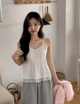 [SHOPPERMADE] シフォンレイヤードノースリーブブラウス + ネクタイセット