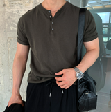 Slag Henry Neck Round Short Sleeve Knit