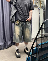 No.0769 washing wide 7 denim SHORTS