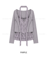 Bay Ruffle Check Cardigan Set