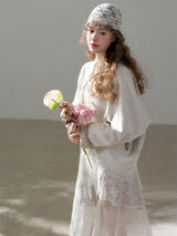 Lace Trim Embroidery Cream Spring Jacket Soft Feminine Casual Outer