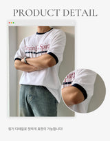 Unisex color contrast ringer semi-muscle fit lettering short sleeve t-shirt