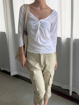 Soft twist off-shoulder t-shirts(2color)