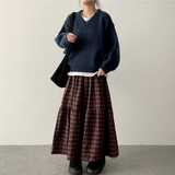 Ronnie checkered frill long skirt