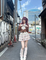 Evil Tooth  スパイシーガール優等生風ツートンフェイクツーピースラインストーン制服トップ