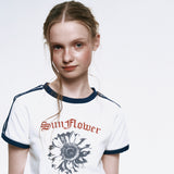 サンフラワークロップリンガーTシャツ_ホワイト