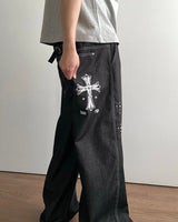 Cross Printing Denim Pants