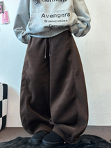 フリース🩷サイドピンタックロングワイドオーバーパンツ 💙🤎🩷🩶🖤5COLOR