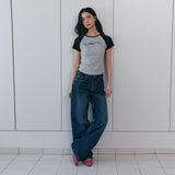 C BACK LOGO WIDE DENIM PANTS_DARK BLUE