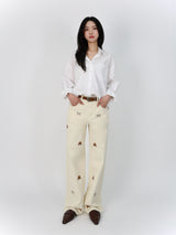 PUPPY EMBROIDERED CREAM DYED STRAIGHT DENIM code 26226