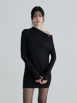 Shirring symbol dress (Black)