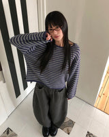 Zuri Stripe Pattern Round Neck Loose Fit Long Sleeve Knit