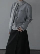 Noir Unbalance Button Scarf Blouse