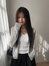 Detting Round V-Neck Knit Cardigan