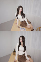 Ivory V-neck Lace Long-sleeved T-shirt