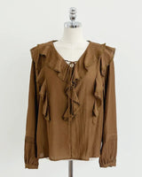 Shushu V-Neck Lace Ruffle Blouse