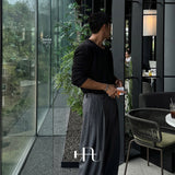 [HFORUS MADE]Forus Knitted pleats U - kneck long sleeves IN BLACK