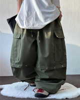 MIDDLE RIVET CARGO BALLOON PANTS 🍰🩶🖤💚4COLOR