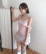 on lace & satin strap sleeveless to