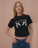 プリンセスツインリボンクロップTシャツ-BLACK
