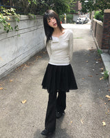 リベッドボタンラウンドネックロングスリーブTシャツ