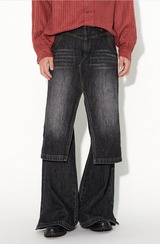 Two-piece faux skinny flared jeans skirt and pants