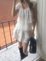 Pintuck tiered mini skirt