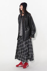 Asymmetrical drawstring patchwork plaid versatile and playful midi skirt