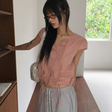 Cuyan dot button strap short-sleeve blouse