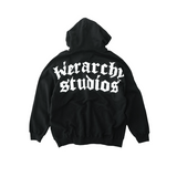 Hierarchy Studios - ブラックワイドロゴオーバーサイズフーディー