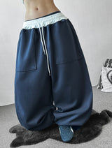 Seazny Contrast Side Pintuck Balloon Pants with Keyring 4color