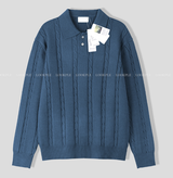 All-Day Cable Pattern Two-Button Collar Knit