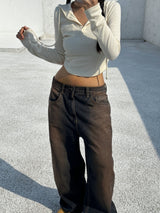 AUTUMN BROWN LONG WIDE DENIM PANTS