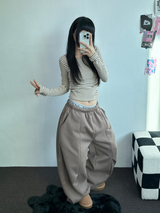 FLEECE/STRING❤FRONT POINT BALLOON PANTS 🤎🤍🖤🩶4COLOR