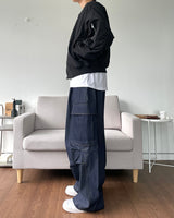 Stitch Balloon Cargo Denim Pants