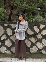 Nuaf Loose-Fit Summer Henley Neck Button Long Sleeve Tee