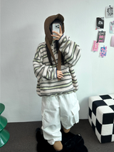 ピーチフリース🍑 オーバーヒップカーゴロングパンツ 💚🤍🖤3COLOR