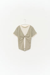 (W) Tie Linen Layered Top