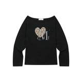 SIERRA LEOPARD HEART ONE SHOULDER T (2Color)