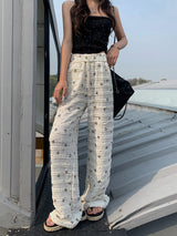 Lace ribbon banding wide pants
