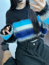 STRIPE CROPPED ANGORA KNIT 🩷🤎🩵🩶2COLOR