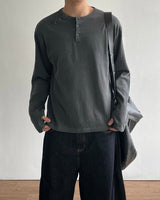 Double Washed Henley Neck Long Sleeve