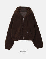 #ボアフリース クロップ ルーズフード ジップアップ (5color)