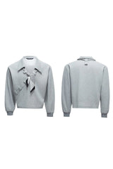 Striped Scarf V-Neck Polo Sweatshirt