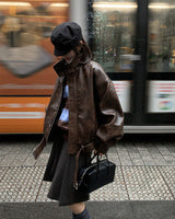 [ORIGINAL] Tod Loose-Fit Belted Leather Jacket