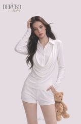 Lily Shirring Shirt Long Sleeve Top