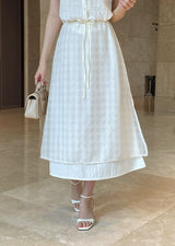 Digen Check Dot String Layered Long Skirt